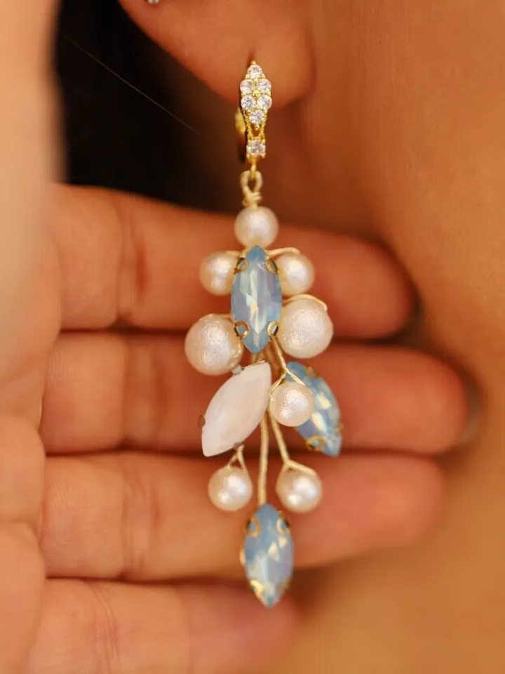 Light Blue Opal Bridal Earrings, Boho Wedding Earrings, Chandelier Stetement Wedding Earrings, Blue Statement Bridal Jewelry, Boho Jewellery