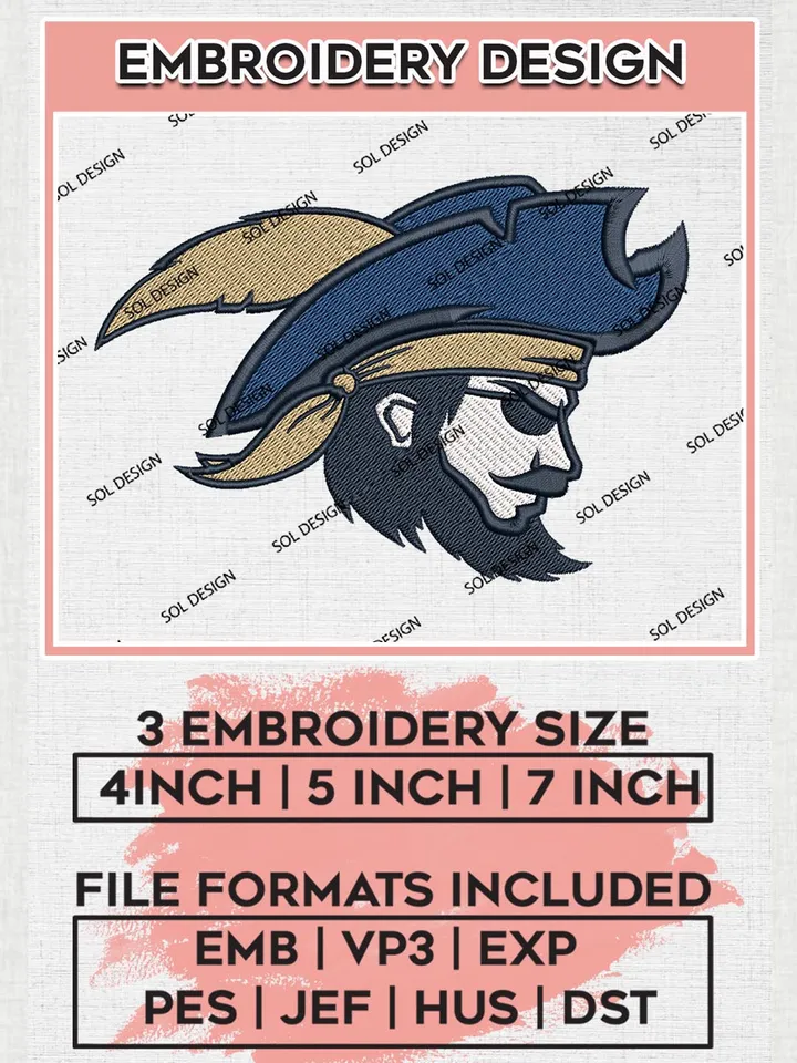 Charleston Southern Buccaneers Head Mascot Logo Machine Embroidery Design, NCAA Charleston Southern Buccaneers Embroidery Design Design files, NCAA Embroidery Designs, NCAA Machine Embroidery Designs, Digital Download