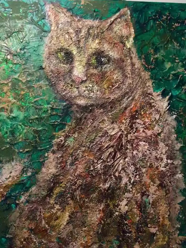 NEW ANIMALS COLLECTION - Magic cat original oil mix media textured painting on large 3 d canvas,cat lovers special gift,wall decoration.