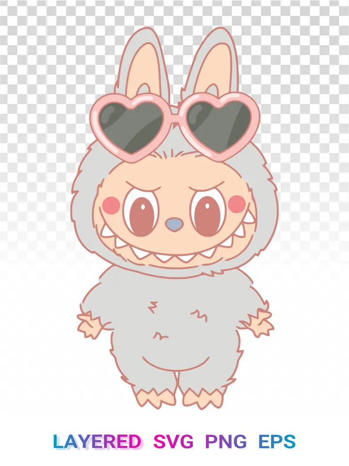 Sunglasses 😎 Labubu PNG, Heart Glasses Layered SVG, Cool Labubu Cricut