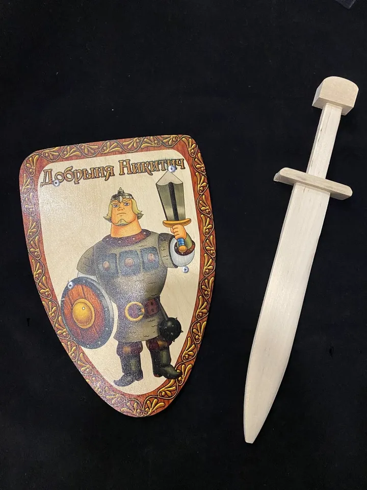 A set of children's weapons made of wood
