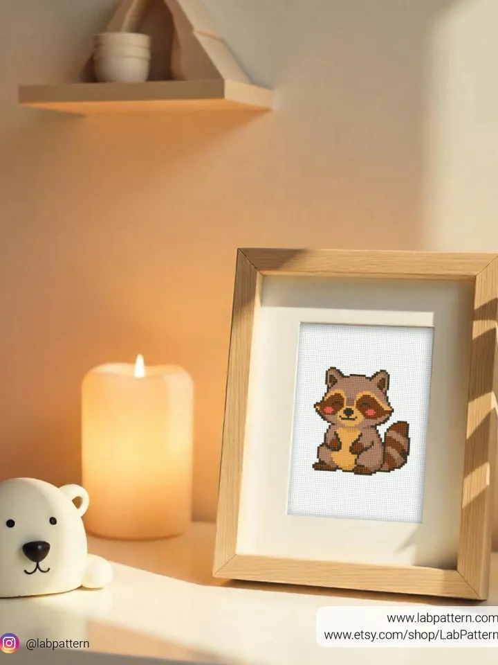 Mini cute raccoon baby Cross stitch pattern, contemporary animal, beginner counted, modern chart, gift DIY, embroidery, instant, digital PDF