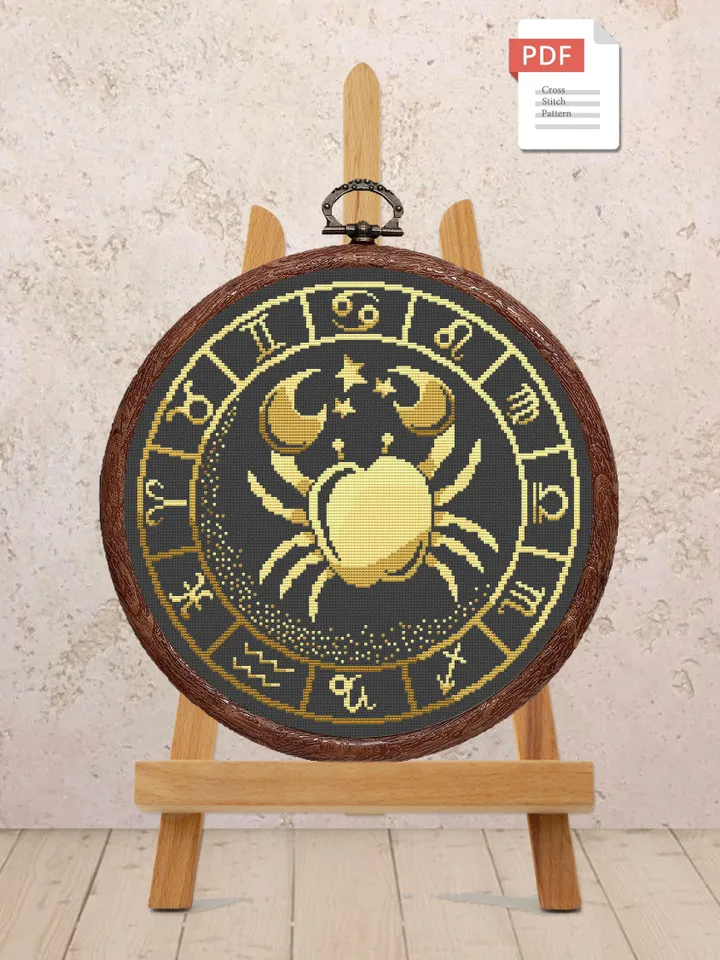 Cancer Cross Stitch Pattern, Zodiac Cross Stitch, Embroidery Zodiac, Aries Pattern, Signs of the Zodiac Pattern, Modern Cross Stitch #zdc004
