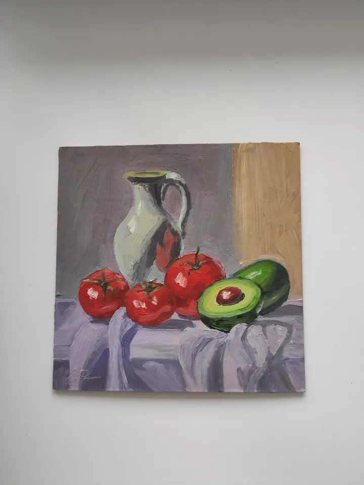 Still life with avocado and tomatoes