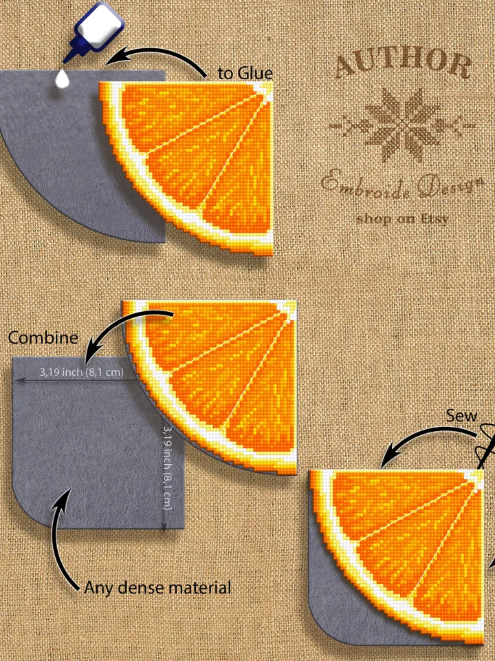 Corner bookmark cross stitch pattern PDF download Orange cross stitch chart, Orange Fruit bookmark corner digital PDF, Vegetable food #B246