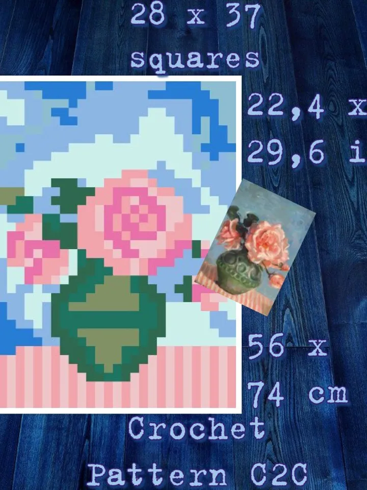 Crochet Pattern C2C Vintage  Nora Heysen Spring Flowers Counted For Crocheting Pillow Home Decor Wall Decor Digital Download PDF