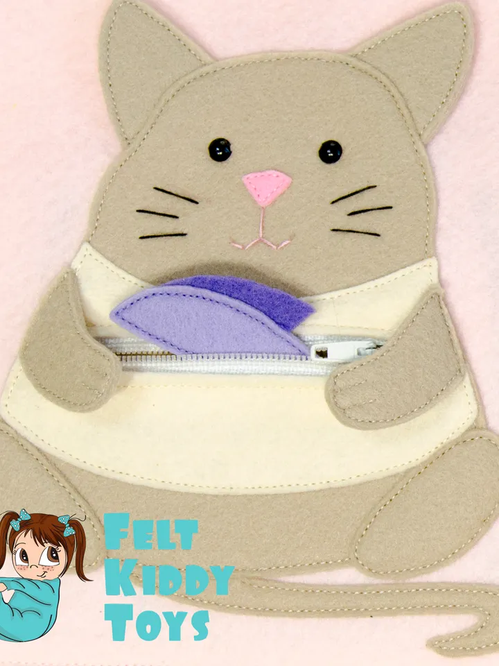 Quiet book page PDF, SVG Pattern and Tutorial, Fat Cat with fish