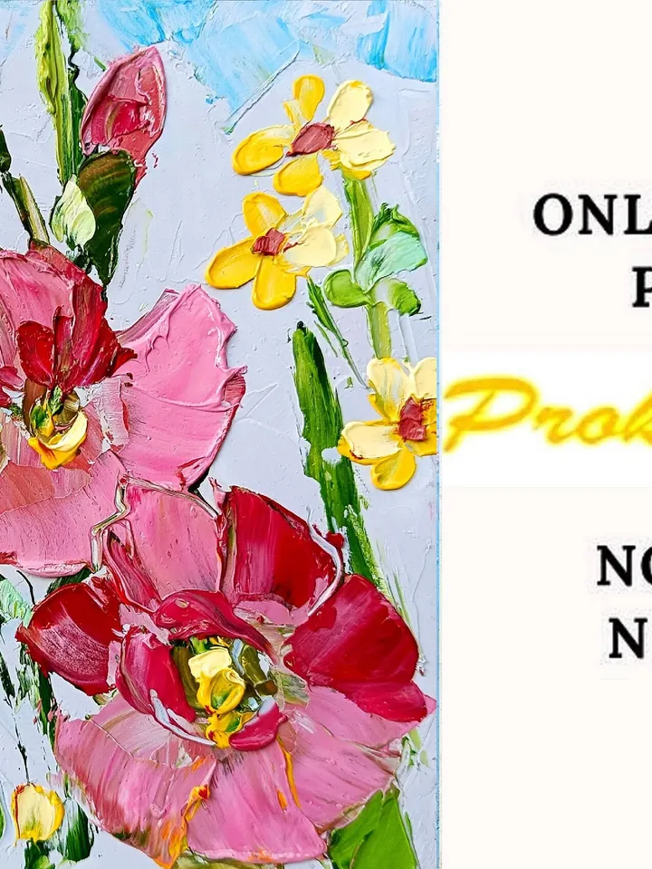 Wildflower Painting Mallow Daisy Original Art 6x6” Floral Gladiolus Buttercup Mini Landscape Art Small Unique Art Decor by ArtProkopaloSv