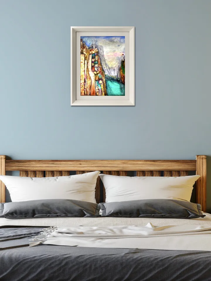 Abstract watercolour painting,original watercolour wall art,fantasy landscape,architecture and cityscape painting.