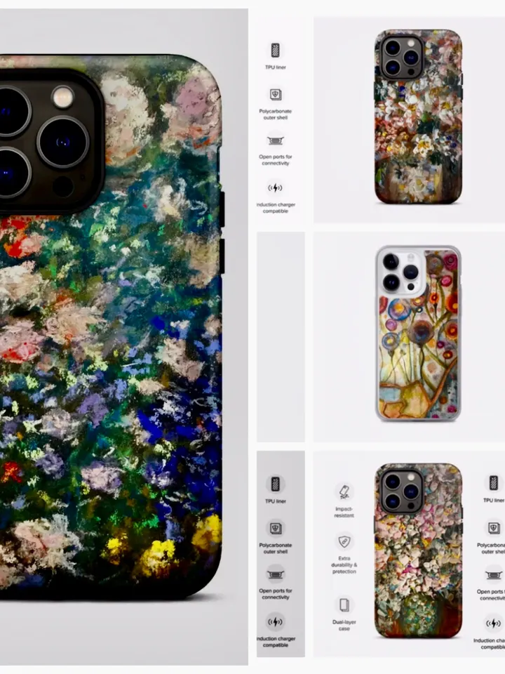 Flower garden Klimt inspired Tough iPhone case made with my original pastel artwork