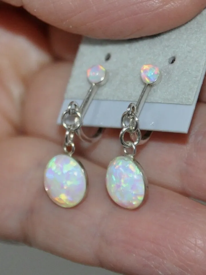 Clip On Screw Back Opal Earrings Sterling Silver, White Opal Non Pierced Dangle Earrings