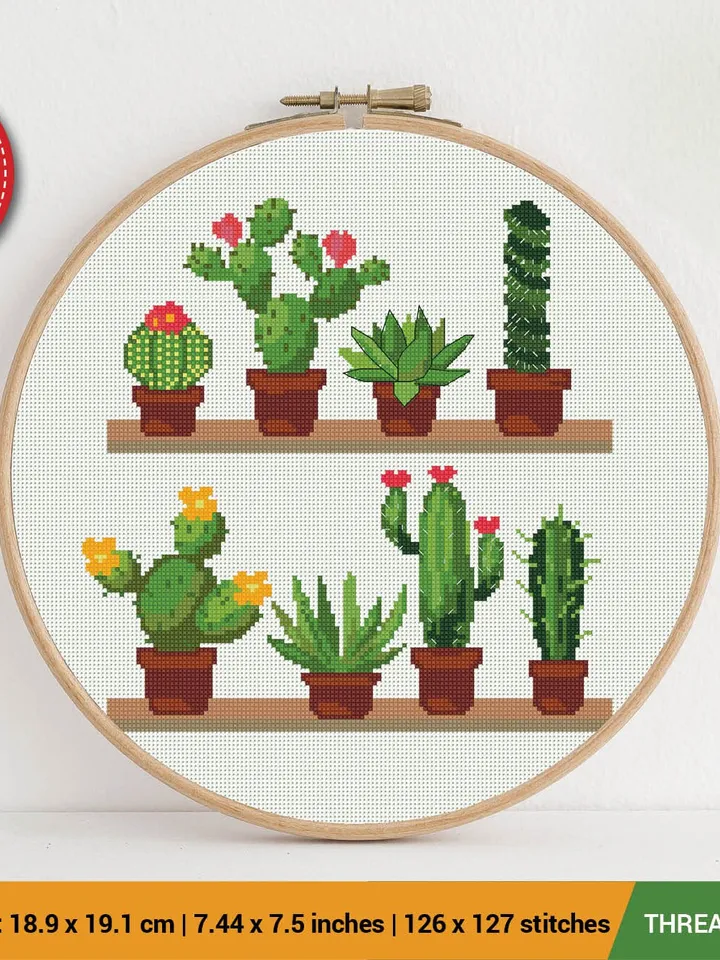 Cactus in Pots Cross stitch pattern | Embroidery Pattern | Instant Download | Embroidery Designs