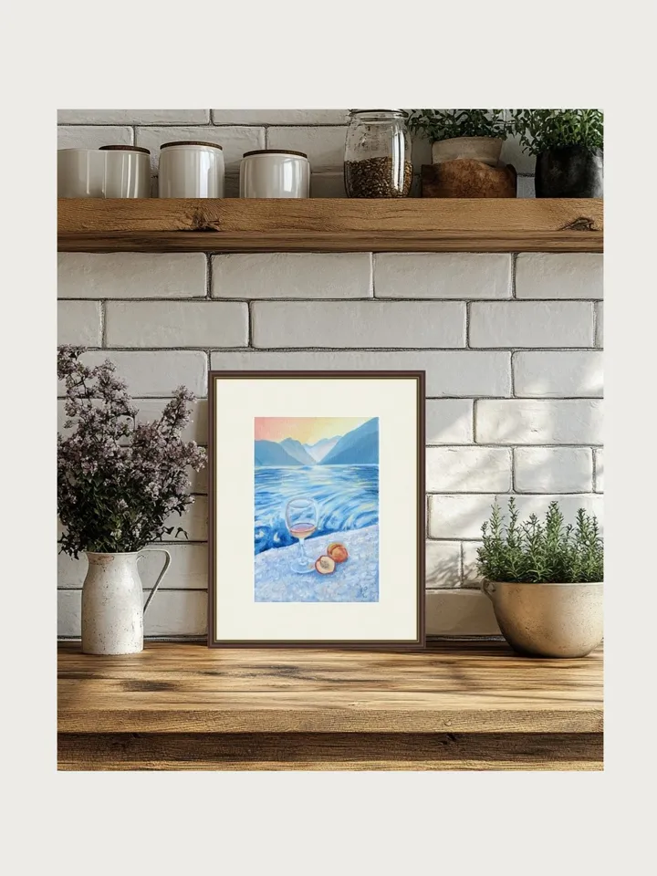 Original Mini Oil Painting Wine Glass at Sunset by the Lake Artwork Peaceful Lake Sunset with Hand-Painted Mini Oil Art