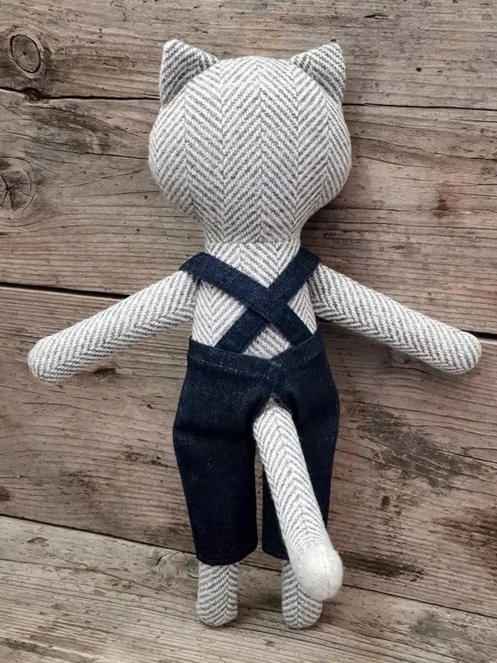 Gray cat boy, handmade wool plush doll, stuffed kitten toy, cat soft doll