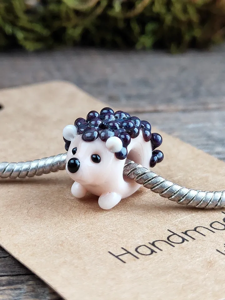 Hedgehog charm Hedgehog dread beads Hedgehog bead Hedgehog bracelet Glass Hedgehog BHB big hole bead Lampwork Hedgehog jewelry