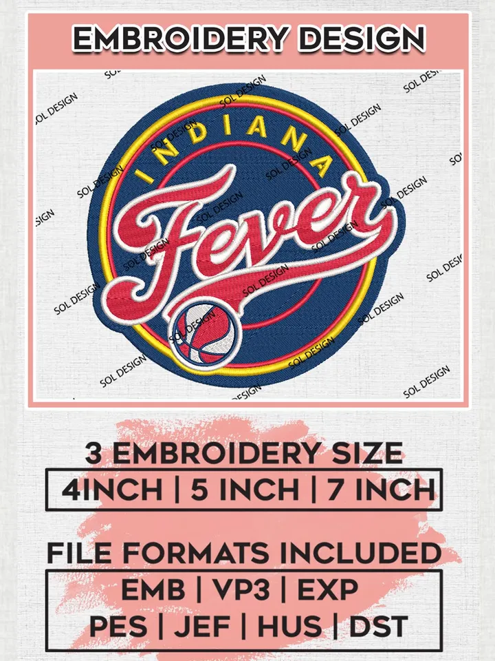 WNBA Indiana Fever Logo Embroidery Files, WNBA Indiana Team Embroidery Designs, Basketball Teams, 3 sizes, Machine embroidery designs, Digital Download