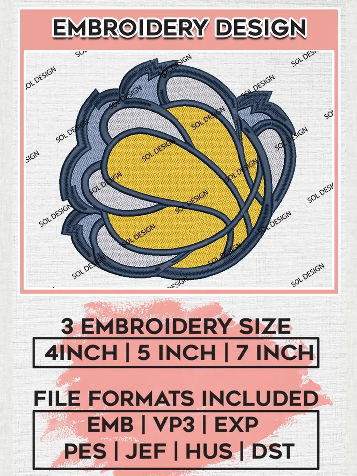 NBA Memphis Grizzlies Embroidery Files, NBA teams, NBA Grizzlies Embroidery Designs, Machine Embroidery Designs, NBA Embroidery Designs, Digital Download