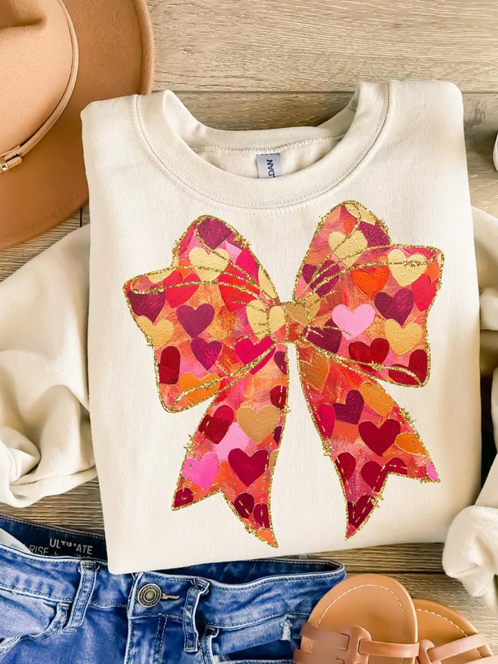 Valentine Day Heart Bow Brushstroke png, Valentine png, Valentines day Png, xoxo png, valentine png designs, Coquette Valentine Png Trendy