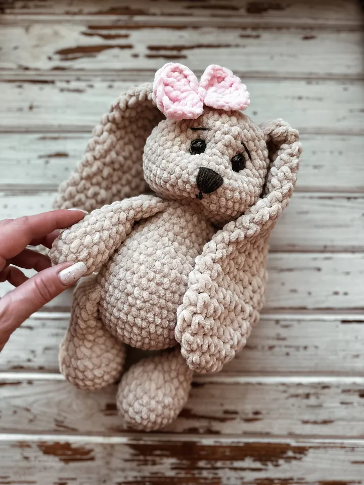 Beige soft Bunny, rabbit doll, stuffed animal, bunny with long ears, cute birthday gift