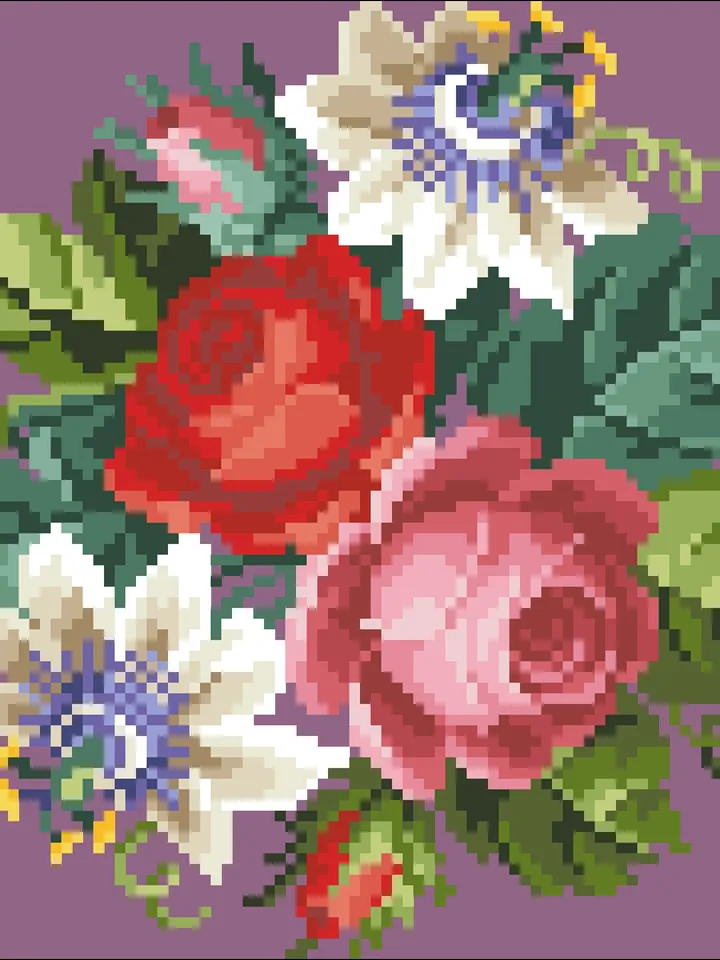 Antique Cross Stitch Pattern Passionflora and Roses Digital Download PDF