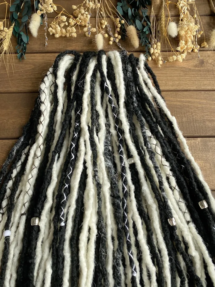 Gothic Black and White synthetic crochet De dreadlocks, Ready to ship