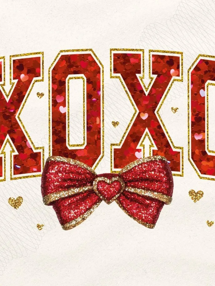 Valentine XOXO Coquette Sparkly Glitter Png, Valentines Day Shirt Design, Valentines Day PNG, Xoxo PNG, Red Faux Sequins Valentines Png
