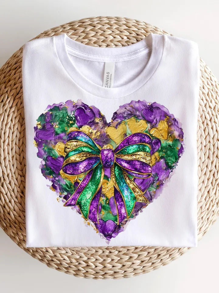 Mardi Gras Bow Sublimation PNG Coquette Bow Mardi Gras Shirt Mardi Beads Louisiana Festival Shirt New Orleans Carnival Glitter Bow Shirt