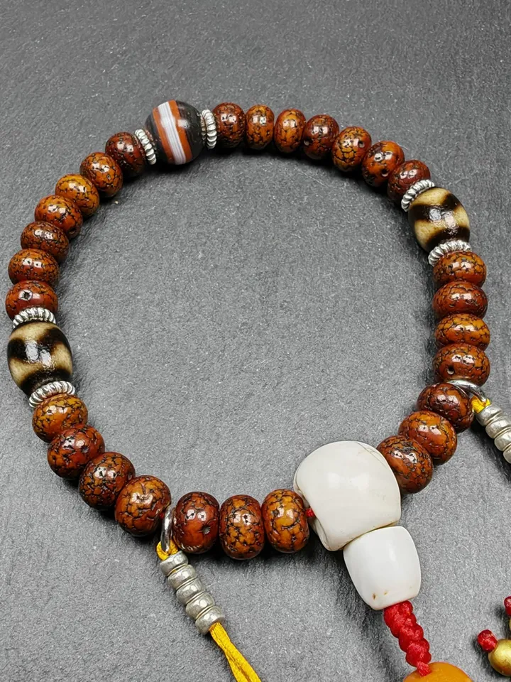 Gandhanra Authentic Tibetan Handhold Wrist Mala - 10mm Old Lotus Seed Beads Bracelet - Best Portable Buddhist Prayer Beads for Meditation