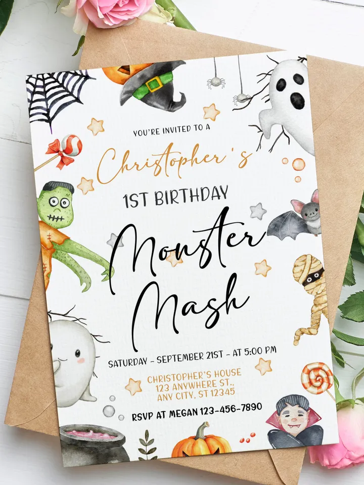 Halloween Invitation, Halloween Birthday Invitation, Halloween Party Invitation, Monster Mash Invitation, Monster Party, Costume Party IN103