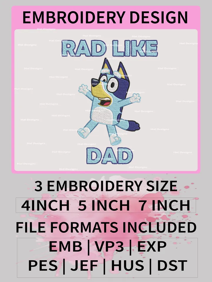 Bluey Rad Dad Embroidery Designs, Bluey Family Machine Embroidery Design, Embroidery Design, Embroidery Machin