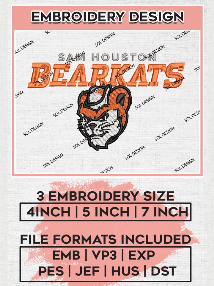Sam Houston Bearkats Team Mascot Logo embroidery designs, NCAA Sam Houston Bearkats Machine embroidery designs, NCAA College Team Logo embroidery designs, Machine embroidery designs, Digital Download