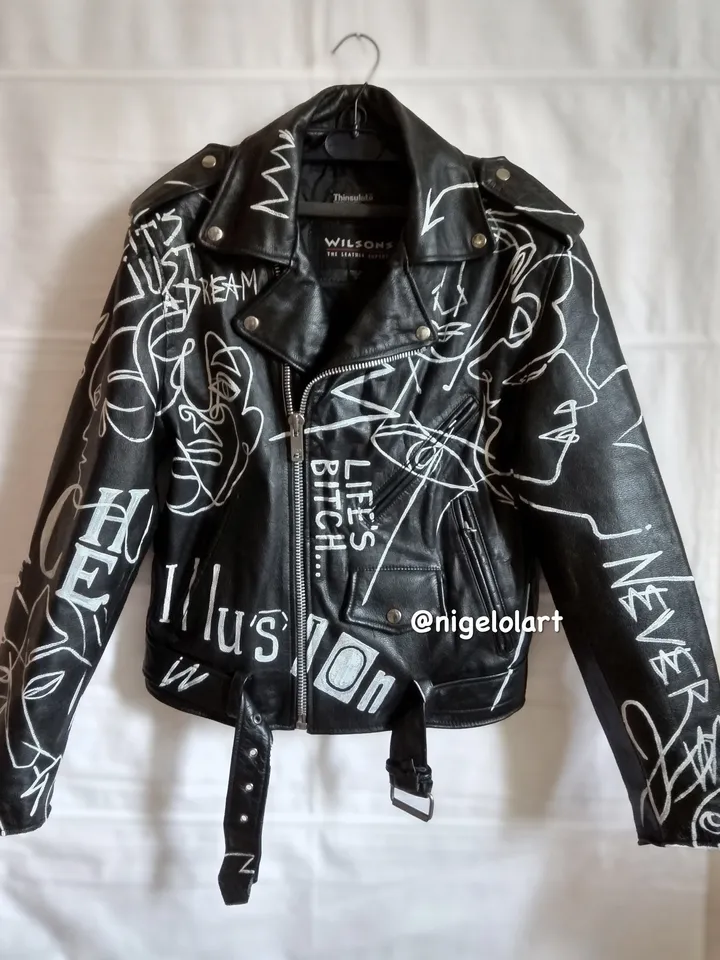 Painted leather jacket Lettering Quotes Jeans jacket Personalized jacket custom hand painted clothing