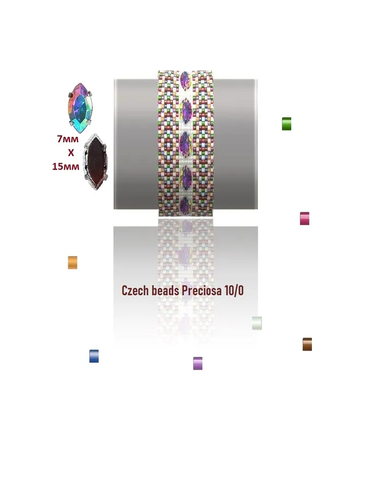 TUTORIAL Cuff Bracelet Loom Stitch, Bead Patterns Bracelet, Seed beads Preciosa and Rhinestones, Instant Download