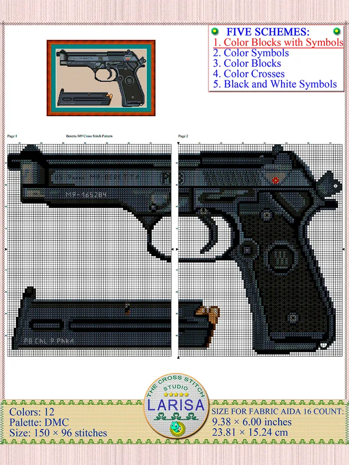 Pistol Cross Stitch Pattern | Beretta M9