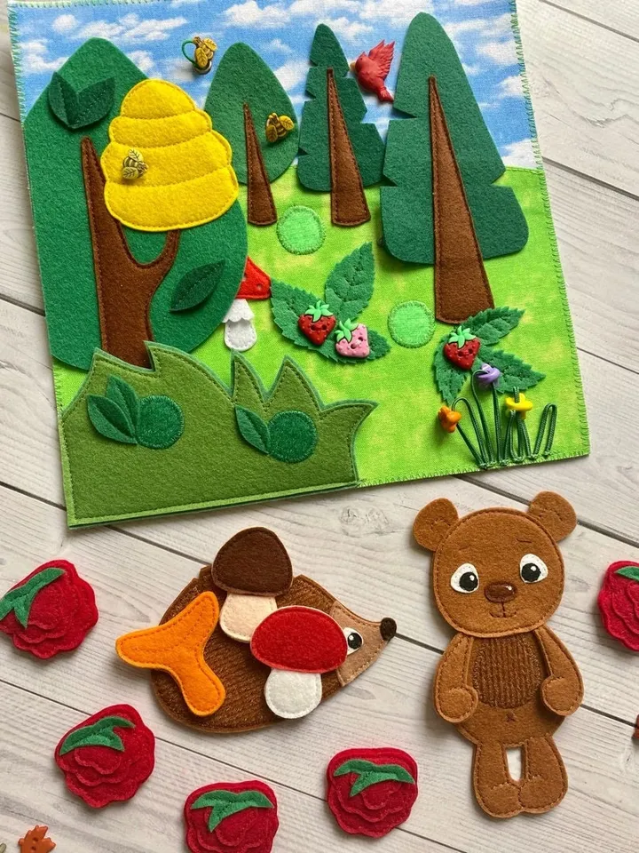 Forest Animals Quiet book Pattern PDF, Felt book pattern, Soft sensory book template, Quiet book sewing ideas for kids 2, 3, 4 year old