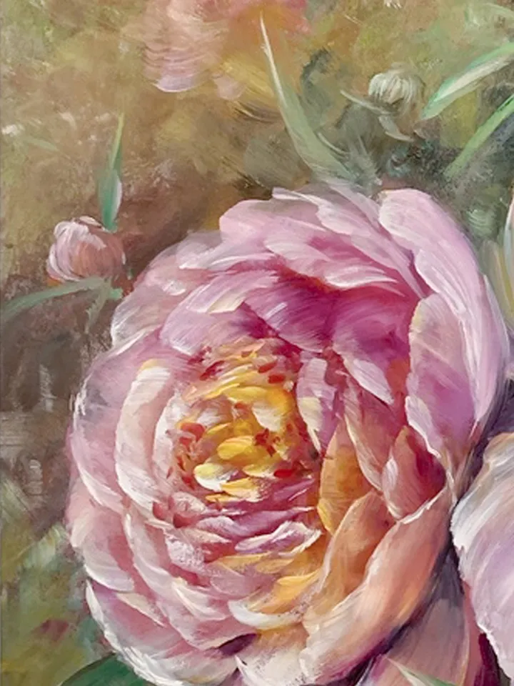 Peonies, flowers, oil painting on cardboard