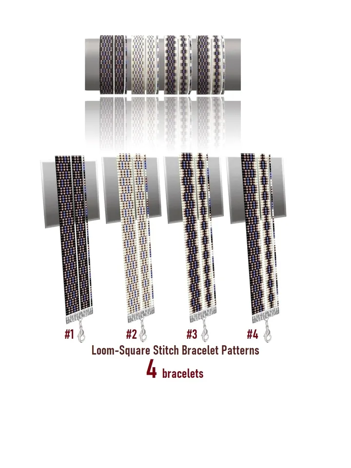 Cuff Bracelet patterns in Loom-Square Stitch technique for Miyuki Delicas and Preciosa, Instant Download