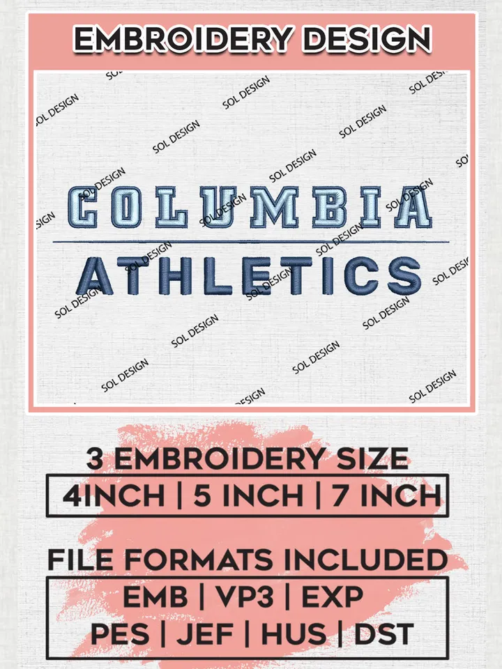 NCAA Columbia Athletics Football Team Logo Embroidery Design Files, NCAA Columbia Lions Machine Embroidery, NCAA Teams, Game Day, 3 sizes, NCAA Machine embroidery designs, Digital Download