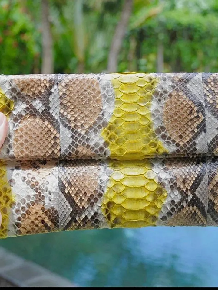 Genuine python skin yellow and brown handmade clutch, classy elegant leather envelope bag, purse, flat snake leather clutch,small clutch