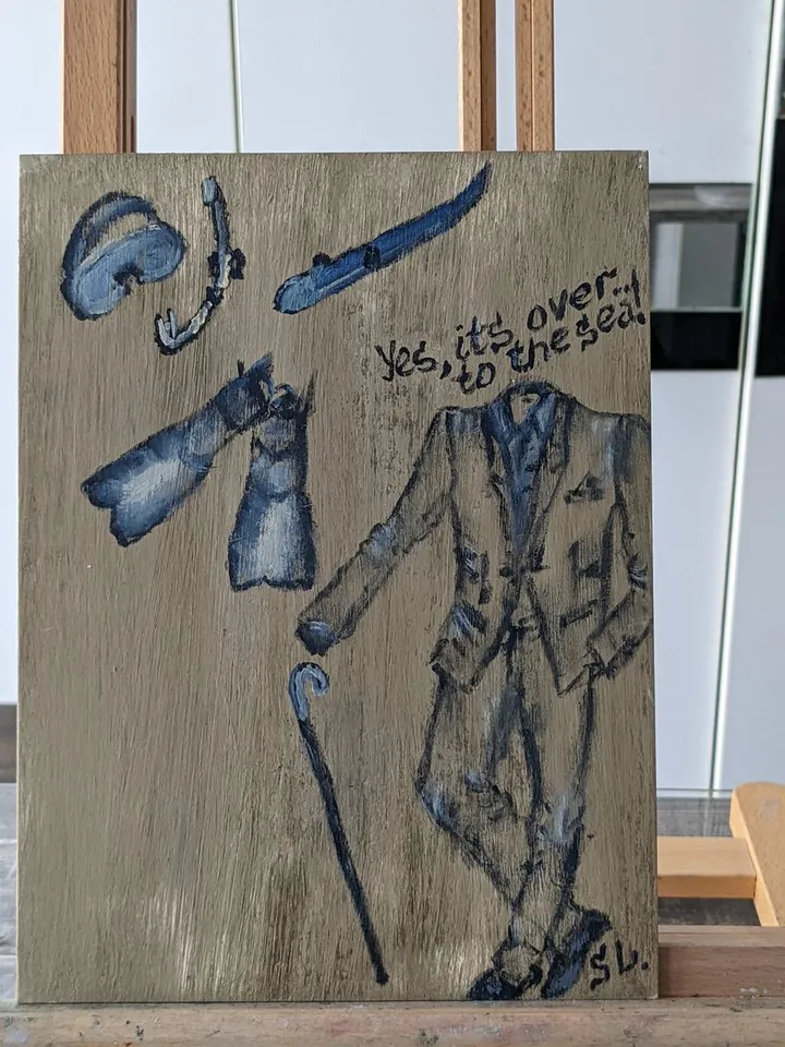 Oil Painting "Man with Diving Equipment" Original Art 10x7" Cardboard