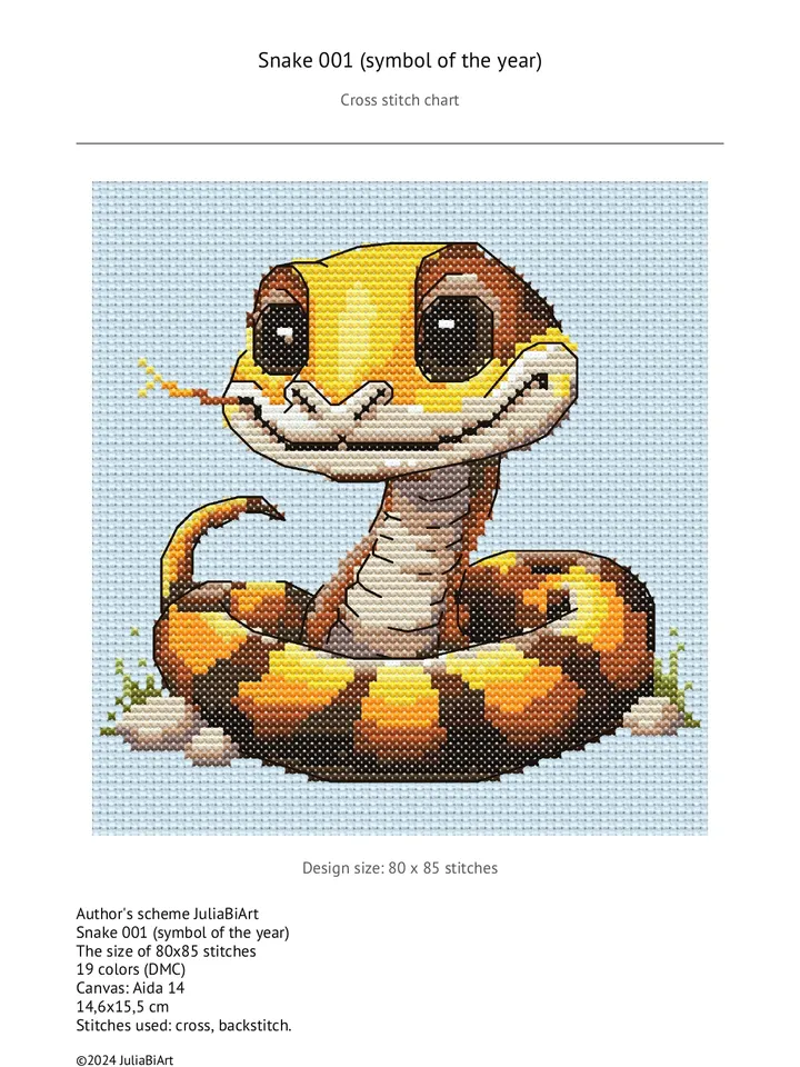 Cross stitch pattern PDF, Snake symbol of the year, Christmas cross stitch chart