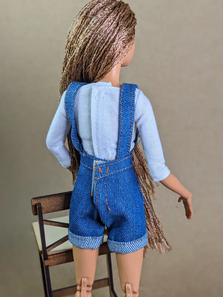 Dark blue denim jumpsuit shorts for 1/6 scale fashion female dolls