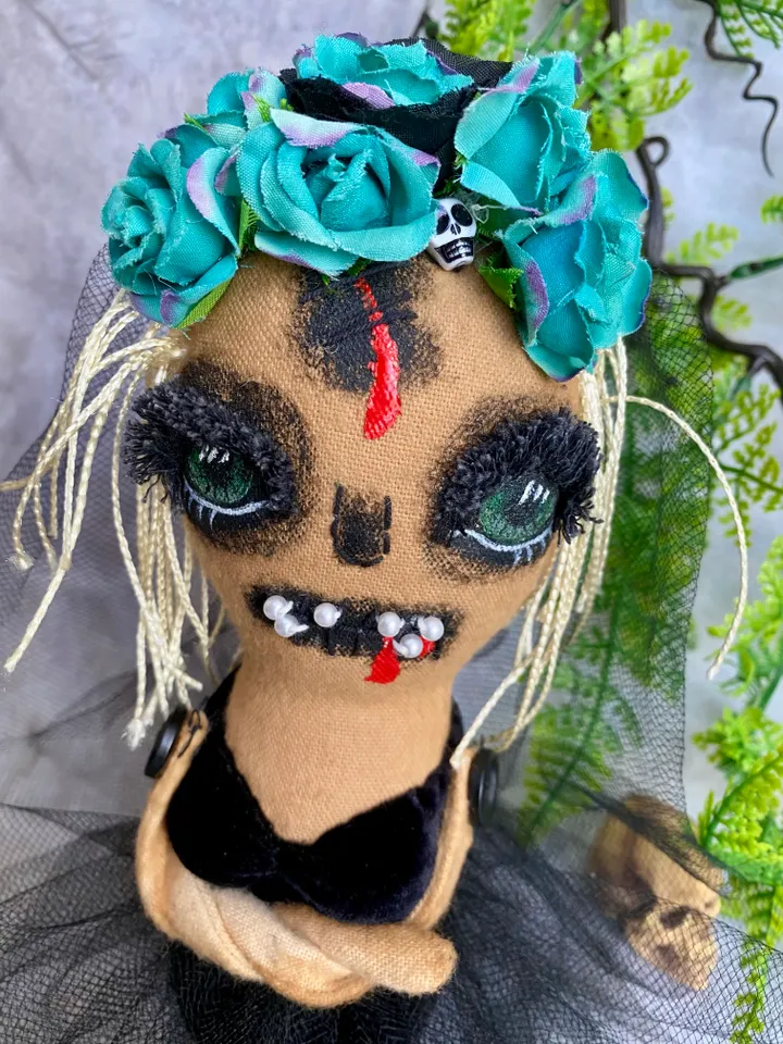 Creepy doll , Day of the Dead Doll, Halloween Rag doll , Calavera . Halloween home decor .