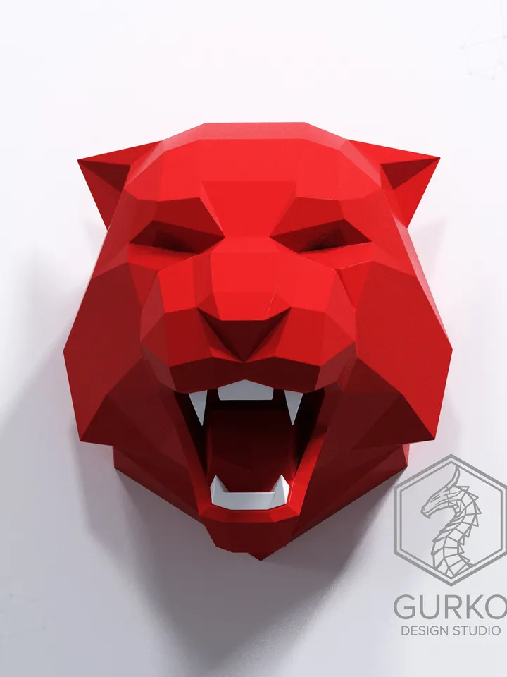 Tiger Head Metal Papercraft, DXF, PDF, Digital Template Download, Gurko, Pepakura, Welding Low Poly 3D Origami, DIY Metal Sculpture