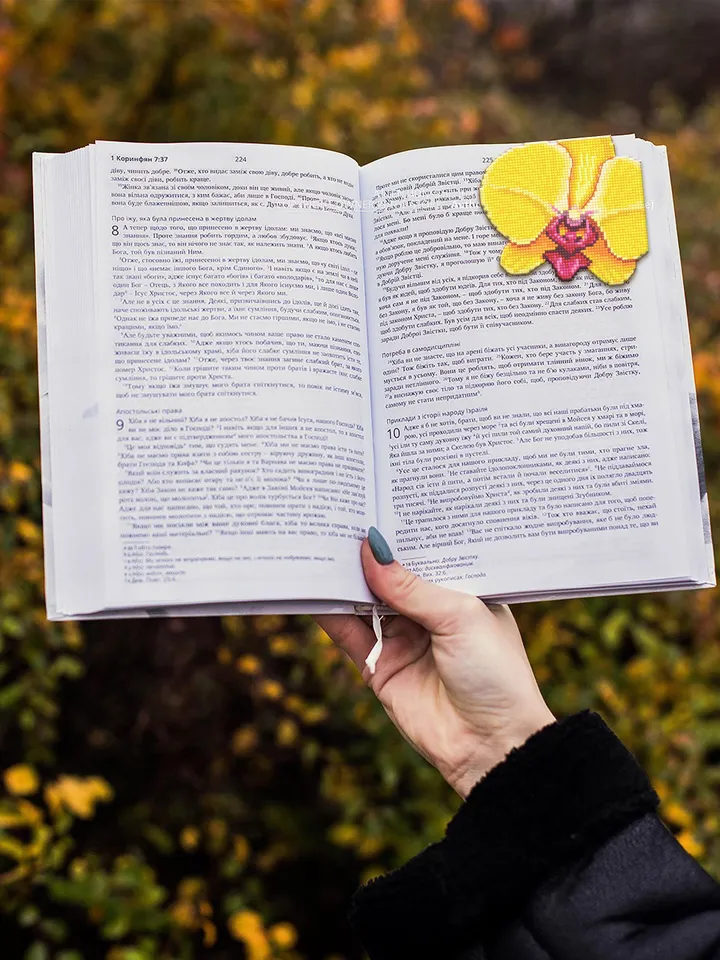 Corner bookmark cross stitch pattern PDF download Yellow orchid cross stitch chart Flower bookmark pattern digital PDF Book lover gift #B315