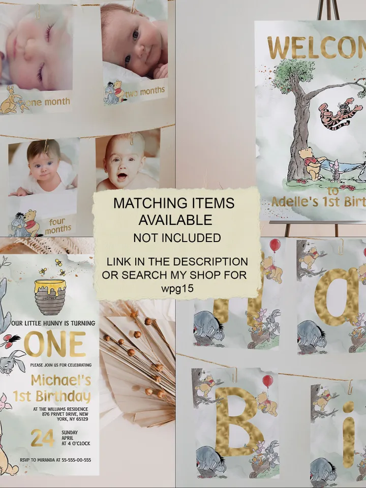 Gable Box Winnie the Pooh; Winnie the Pooh 1st Birthday; Printable Gable Box Label; Winnie the Pooh Party Decoration; WPg15