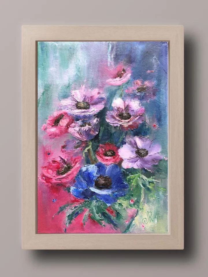 Flowers Original Painting Floral Oil Wall Art Anemones Painting