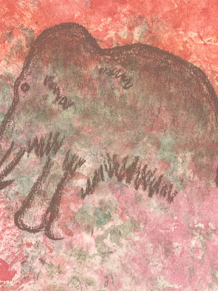 Playing mammoths wall art | Original Pastel and Watercolor Artwork Ancient Cave Painting Style | Prehistoric art | Handmade Artwork | Stylization of rock art | Drawings of a prehistoric man
