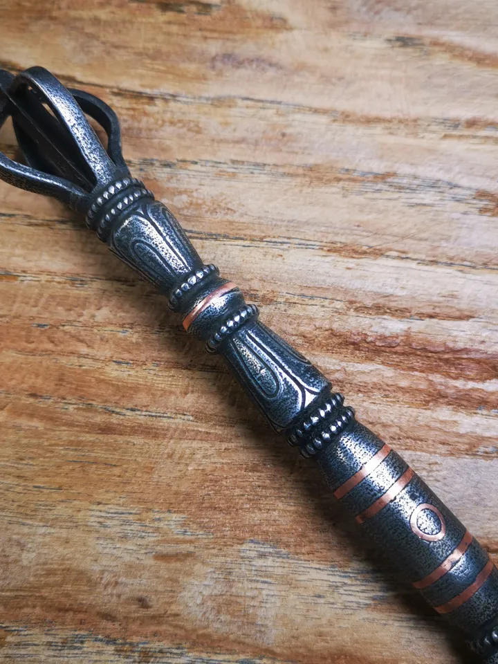 Gandhanra Tibetan Dharma Ritual,Fire Vajra Sword of Wisdom Buddha Manjushri,Made of Cold Iron inlaid with Copper,Large Size 30cm