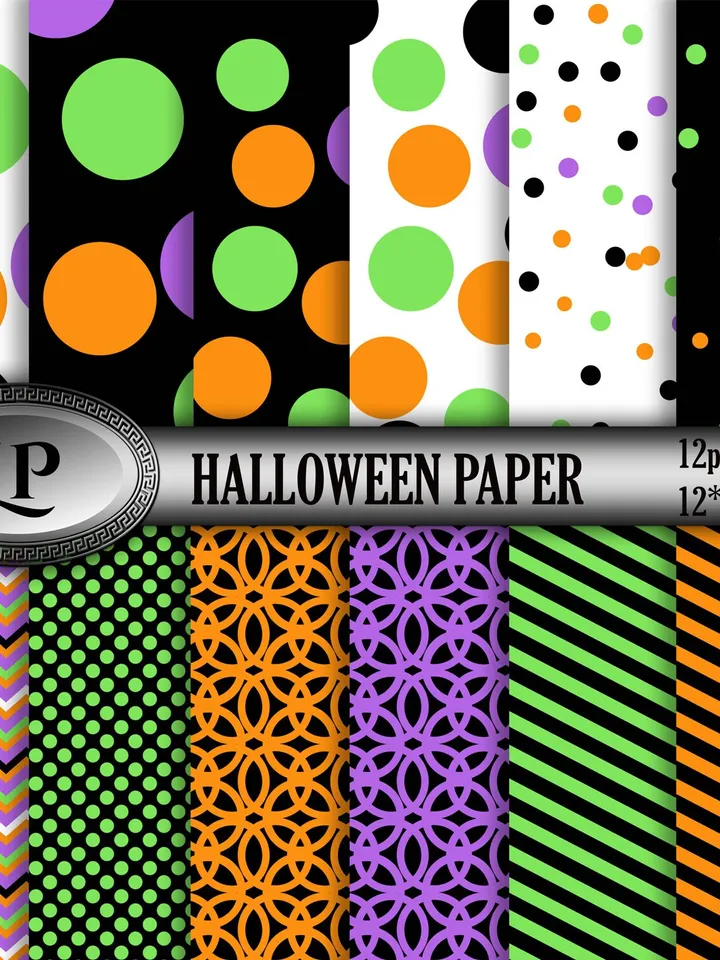 Polka Dots Halloween background, digital paper confetti, Chevron, stripes paper 12*12 inch Digital Instant download